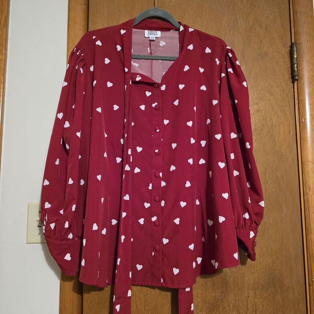 Unique VibtRed Blouse with White Heart Pattern